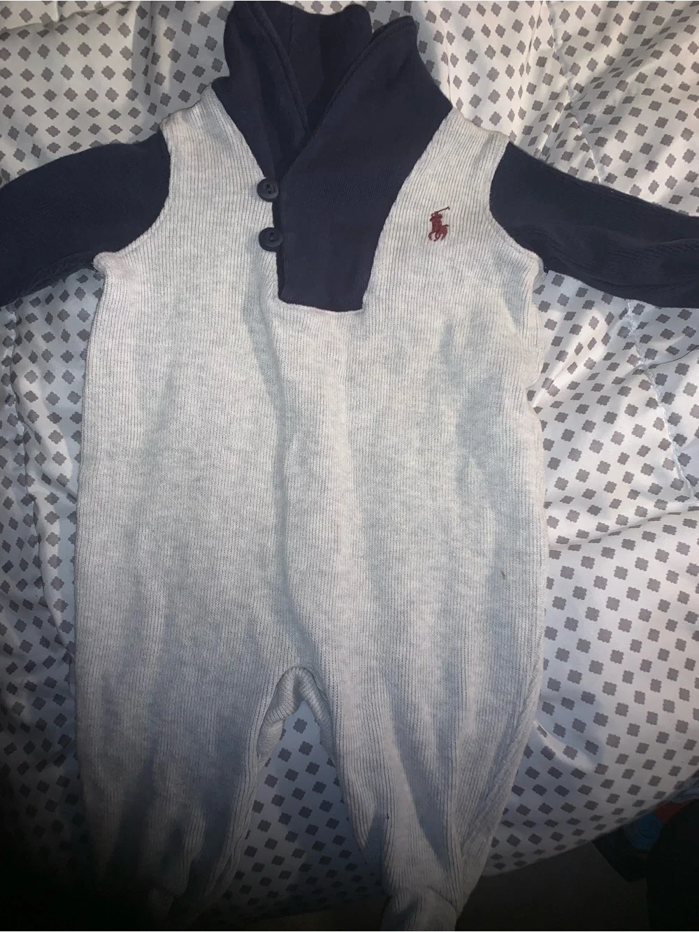 Polo by Ralph Lauren Navy & Light Gray Knit Footed One-Piece